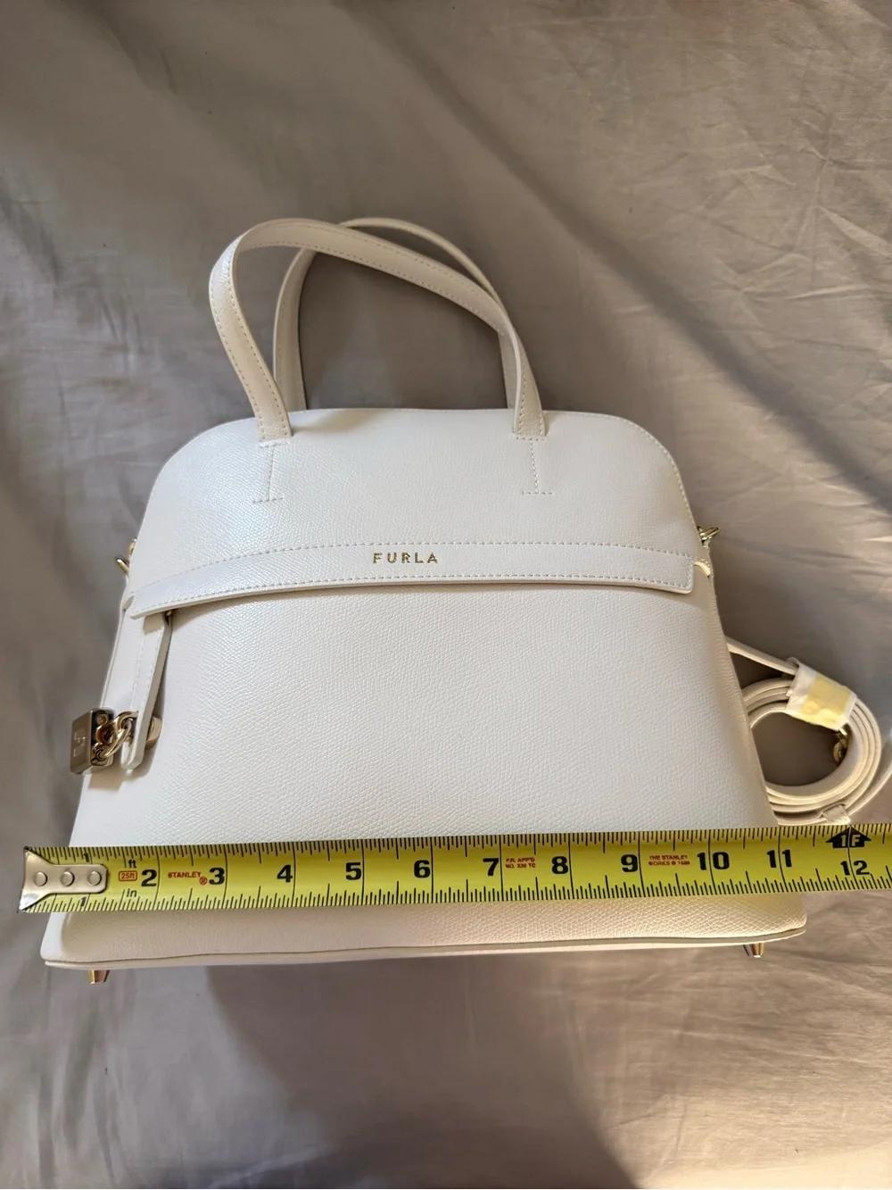 Furla Cream Leather Dome Satchel with Gold Hardware